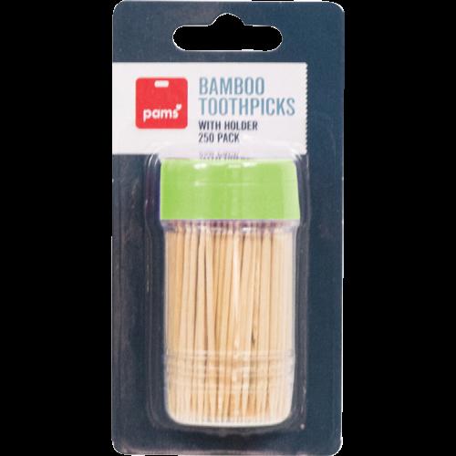 Pams Kitchen Toothpicks Bamboo With Holder 250pk