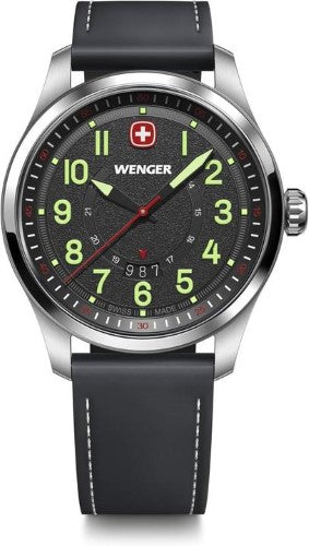 Watch - WENGER Terragraph 43mm Black Dial Black Leather Strap