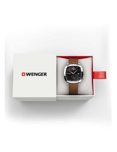 Watch - WENGER Vintage Classic Chrono 39.5mm Black Dial Brown Strap