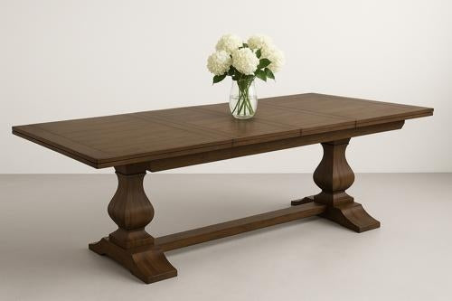 Bosquet Pedestal Double Ext Table Rustic Dark