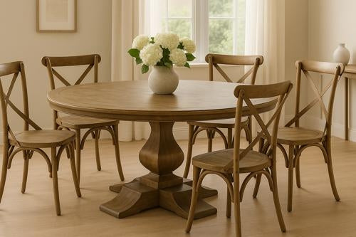 Bosquet Pedestal Round Dining Table Rustic Vintage