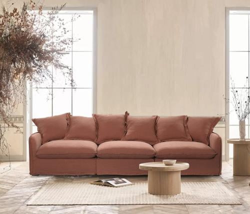 Oasis Washed Linen Dream Sofa Right Rust 100% Belgian Linen