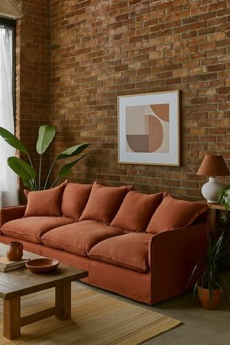Oasis Washed Linen Dream Sofa Centre Rust 100% Belgian Linen