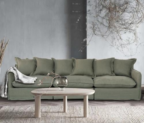 Oasis Washed Linen Dream Sofa Centre Olive 100% Belgian Linen
