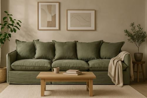 Oasis Washed Linen Dream Sofa Centre Olive 100% Belgian Linen