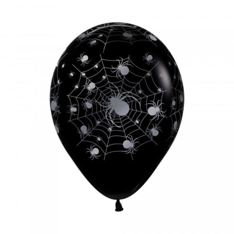 30cm Metalink Silver Spiders Fashion Black Latex Balloons (Pack of 12)