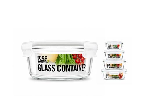 Max Brand Glass Round Container 920ml - Pack of 12