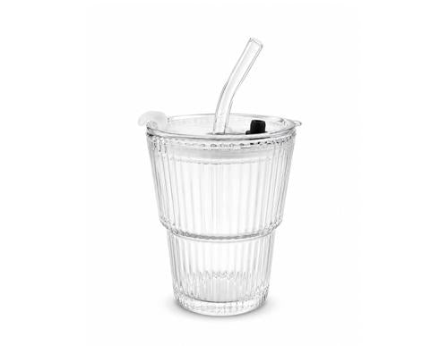Max Brand Soda Lime Glass Mug with Lid & Straw 600ml - Pack of 24