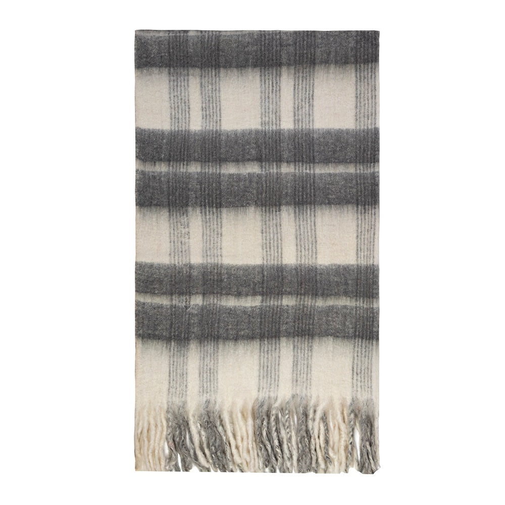 Bliss Mohair Blend Winter Check Throw Bumble Fringe White/Dark Grey