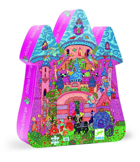 Vibrant 54-piece jigsaw puzzle featuring a whimsical fairy castle, perfect for sparking creativity in children 5 and up.