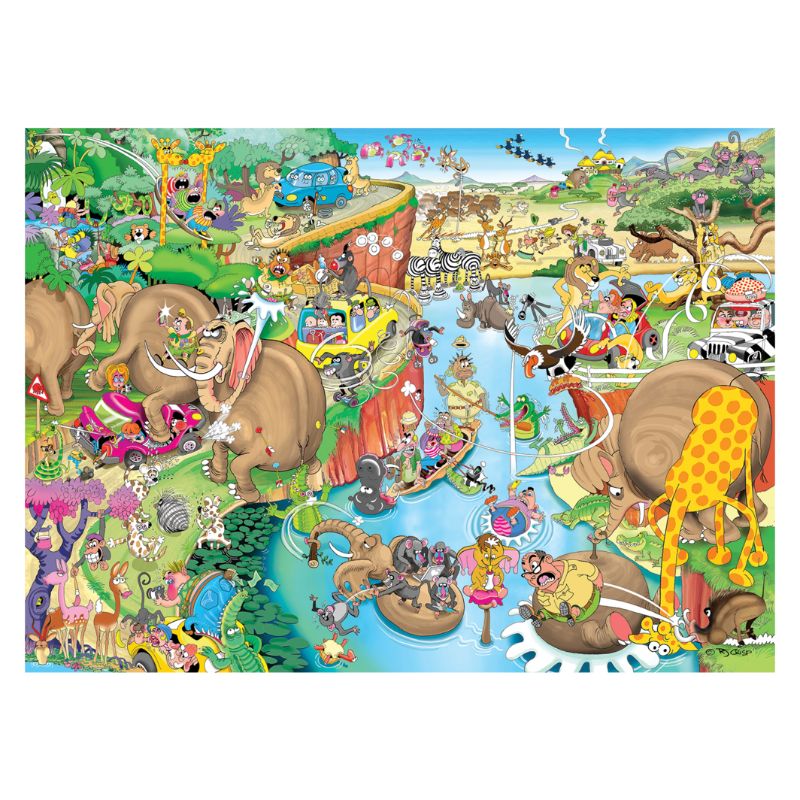 Colorful 1500-piece jigsaw puzzle featuring iconic African animals in their natural habitat, perfect for wildlife lovers.