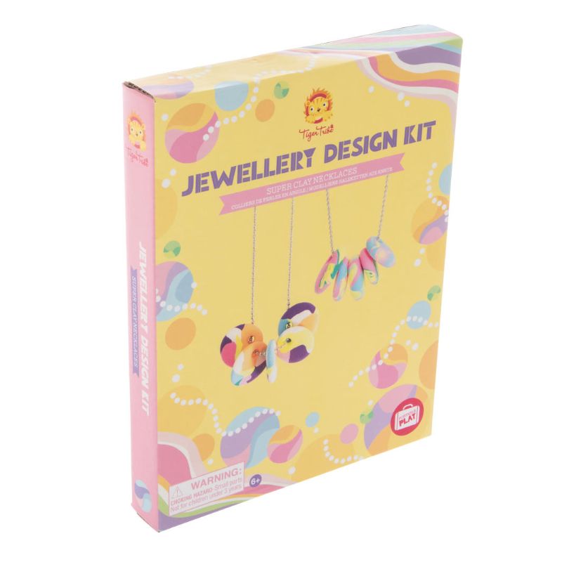 Colourful polymer clay necklace making kit with tools and instructions for creative DIY jewelry crafting.