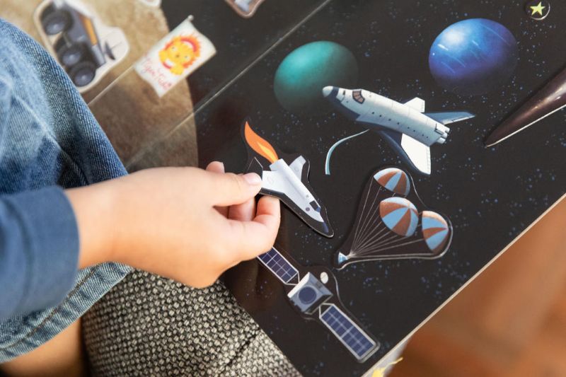 Colorful magnetic Space Explorer Set in a durable carry case, ideal for imaginative play and STEAM learning for young children.