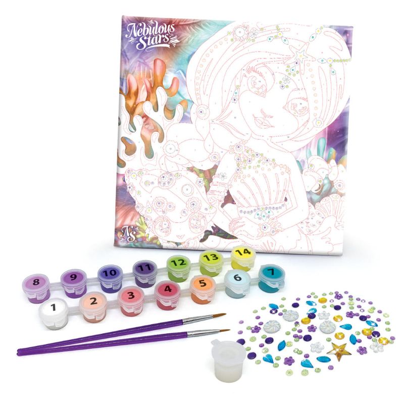 Paint-by-number kit featuring vibrant marine life and corals, perfect for all skill levels to create stunning artwork.