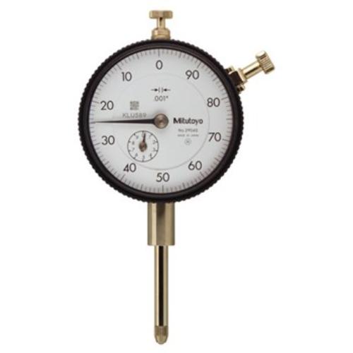 Mitutoyo Dial Indicator 1" x .001" with reverse reading, stainless steel stem, carbide point, and scratch-resistant crystal.