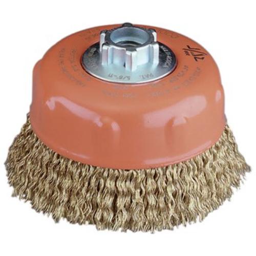 High-performance 100mm cup brush with crimped steel wires for efficient rust and paint removal on various surfaces.