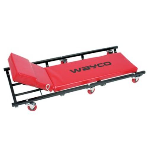 Wayco Steel Workshop Creeper with adjustable head rest and six smooth-rolling wheels for comfort and easy mobility.