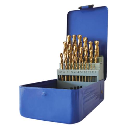 Rex-plus M2 HSS TiN Coated Drill Set features 25 precision bits, ideal for efficient drilling in various materials from 1mm to 13mm.