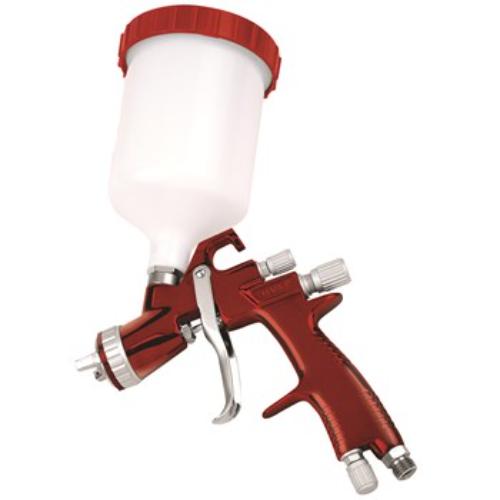 AmPro HVLP Gravity Feed Spray Gun, featuring chrome body, 600 cc cup, and fine atomization for efficient, detailed painting.
