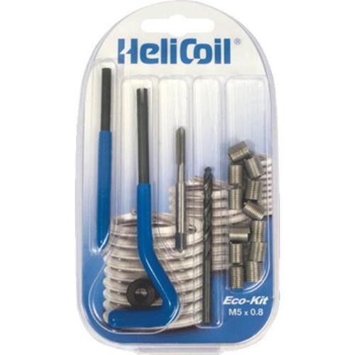 Helicoil Thread Restoring Eco-Kit with tools and inserts for effective M5 thread repairs in various materials.
