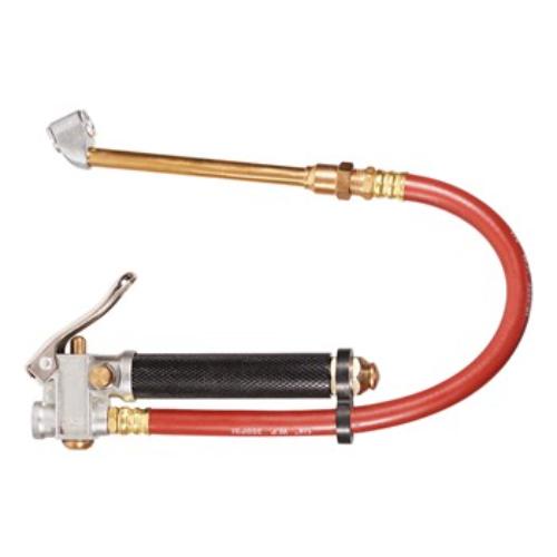 AmPro Tyre Inflator with Gauge displaying 10-120 lbs pressure, featuring a durable rubber hose and corrosion-resistant aluminum body.