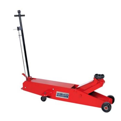 Wayco Garage Jack with 10-ton capacity, lifts low-clearance vehicles from 170mm to 570mm, ensuring safety and stability.