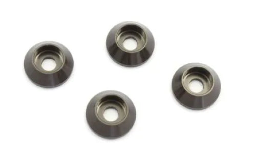 Pack of 4 gunmetal M3 head washers for RC vehicles, enhancing durability and performance with stylish finish.