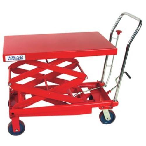 Hydraulic lifting table with 400kg capacity, adjustable height from 360mm to 1350mm, ideal for safe heavy lifting.
