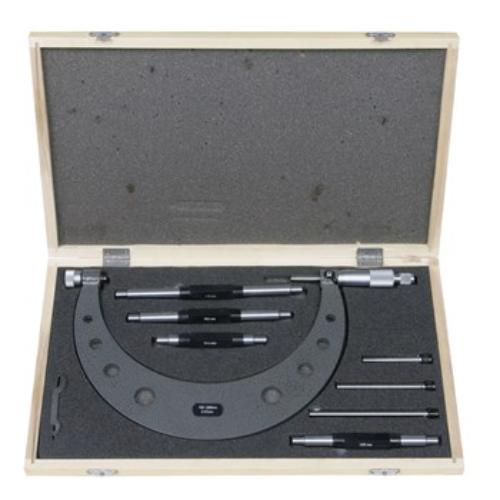 Wayco Micrometer 100-200mm Set: precision tool with ergonomic design for accurate measurements of larger objects in workshops.