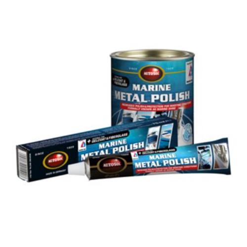 Autosol Marine Shine Metal Polish tube, designed for cleaning and polishing bright metal surfaces on boats while preventing rust.