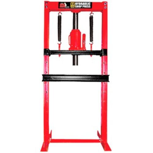 Torin Big Red TY12003 Hydraulic Press, 12-ton capacity with H-frame for bending, stamping, and straightening tasks.