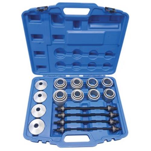 Wayco Press & Pull Kit (28 pce) with 20 press sleeves, step plates, and spindle threads for efficient automotive tasks.