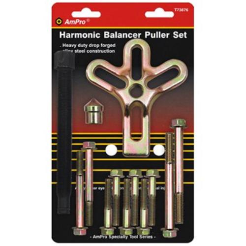 AmPro Harmonic Balancer Puller Set features 13 robust pieces for safely removing dampers, balancers, and pulleys in automotive repairs.