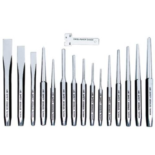 AmPro Punch & Chisel Set 16pc made from durable chrome vanadium steel, ideal for precise metalworking and woodworking tasks.
