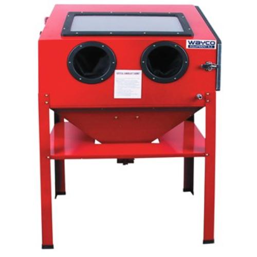 Wayco Sandblasting Cabinet with stand, 56.5x26.7cm, for efficient surface preparation using glass beads or sand.