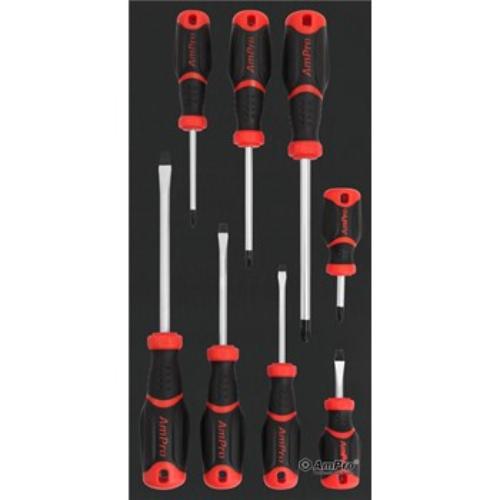 Ampro Power Grip Screwdriver Set 8pc with ergonomic handles and durable chrome vanadium steel for precision and comfort.