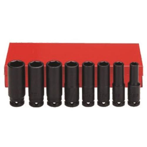 AmPro 10-piece air impact socket set with 1/2" drive, durable Chrome Molybdenum Steel, sizes 10-22mm for heavy-duty use.