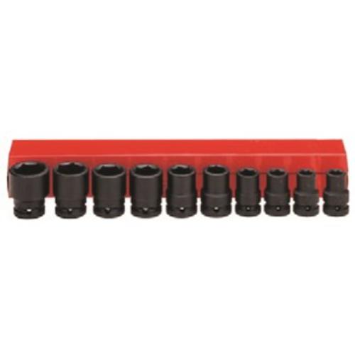 AmPro 9-piece air impact socket set in durable Chrome Molybdenum Steel, sizes 3/8" to 7/8", designed for professional use.