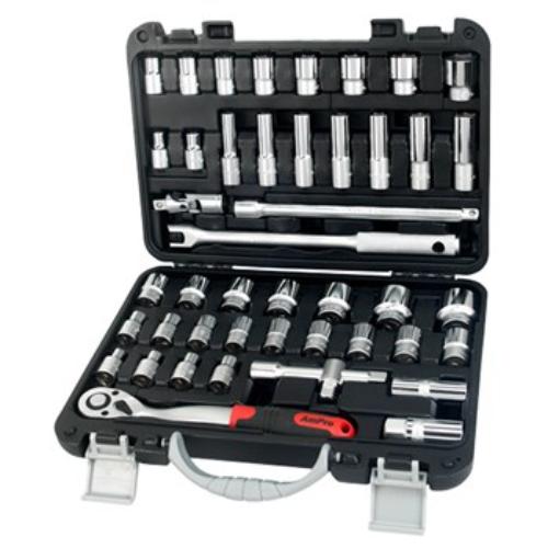 AmPro Socket Set 1/2" Dr 3/8"-1" & 8-32mm Metric/SAE 45pc 6pt (in Blowcase)