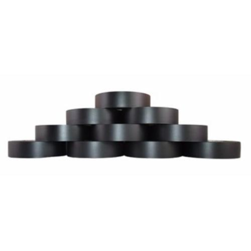 Black PVC insulation tape, 20m x 18mm, packet of 10 rolls for electrical projects, featuring strong adhesive and easy tear.