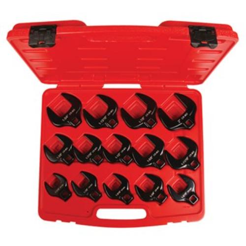 AmPro 14-piece Crowsfoot Wrench Set, Chrome Molybdenum steel, sizes 1.1/16" to 2", designed for high torque and hard-to-reach fasteners.