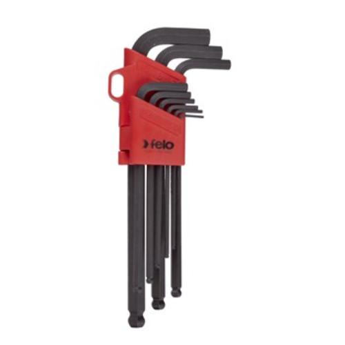 Felo BLX9 9-pc ballpoint hex key set, nickel-plated, sizes 1.5mm to 10mm, ideal for tight access and varied applications.