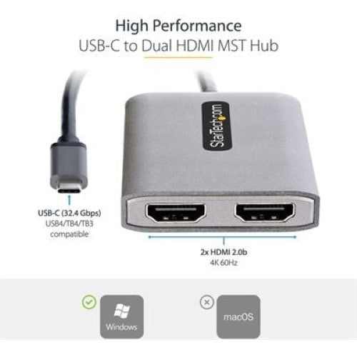 USB-C to Dual HDMI Adapter - MST HUB 4K 60Hz