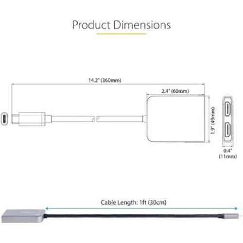 USB-C to Dual HDMI Adapter - MST HUB 4K 60Hz