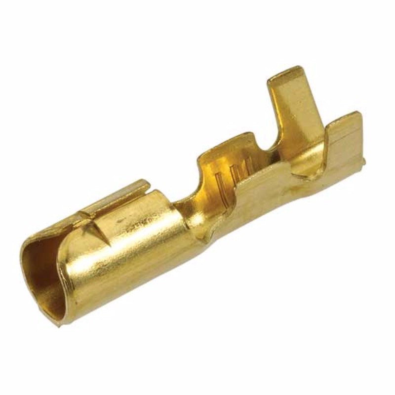 Non-insulated brass bullet female terminal, 5mm diameter, designed for secure connections in automotive and marine applications.
