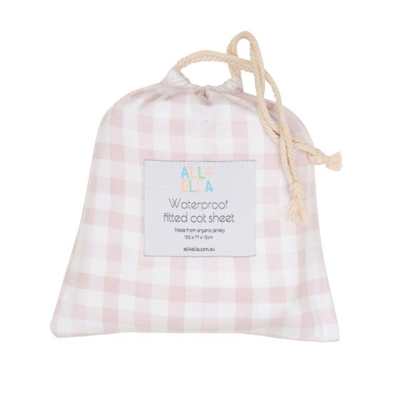 Waterproof Jersey Fitted Cot Sheet - Gingham Pink - All4Ella