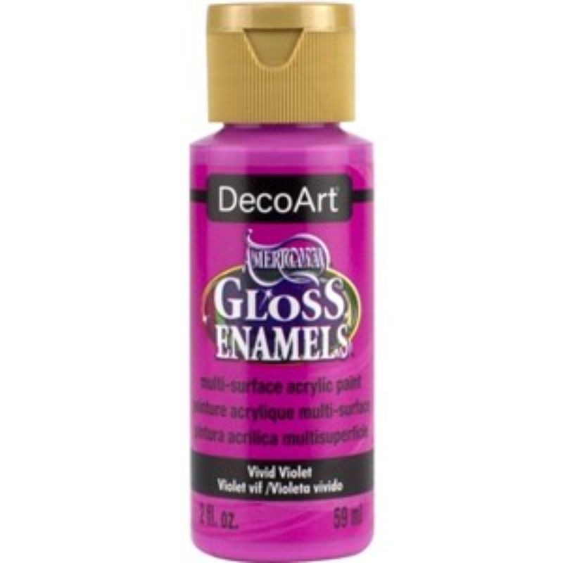 Vivid Violet Americana Gloss Enamel in a 2oz bottle, perfect for adding vibrant color to arts, crafts, and home decor projects.