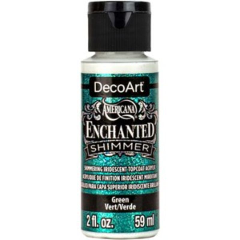 Iridescent green paint in a 2oz bottle, perfect for adding shimmering effects to crafts and mixed media projects.