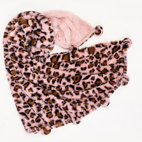 Weegoamigo Plush Pom Pom Blanket - Leopard Pink - Weegoamigo