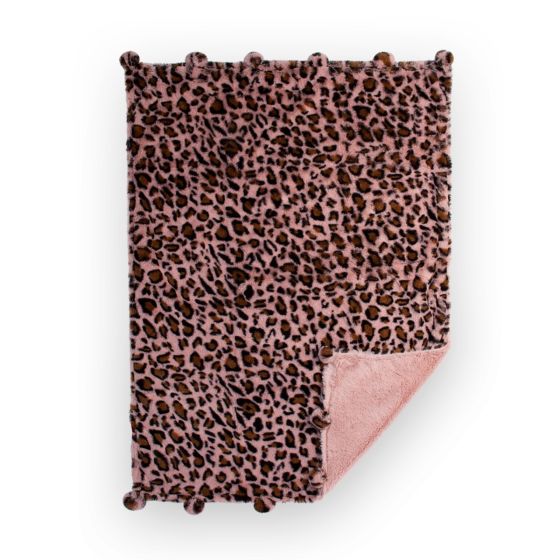Weegoamigo Plush Pom Pom Blanket - Leopard Pink - Weegoamigo